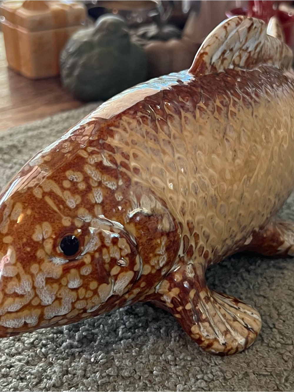 Vintage 13” Koi Heavy Drip Glaze High Gloss & Detailing EUC No Chips No Flaws